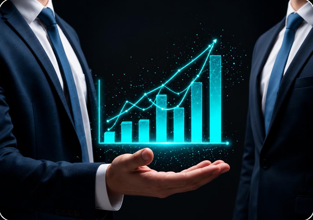Business professionals presenting an upward growth chart